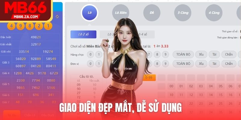 Giao diện đồ họa đẹp mắt trong Xổ số MB66